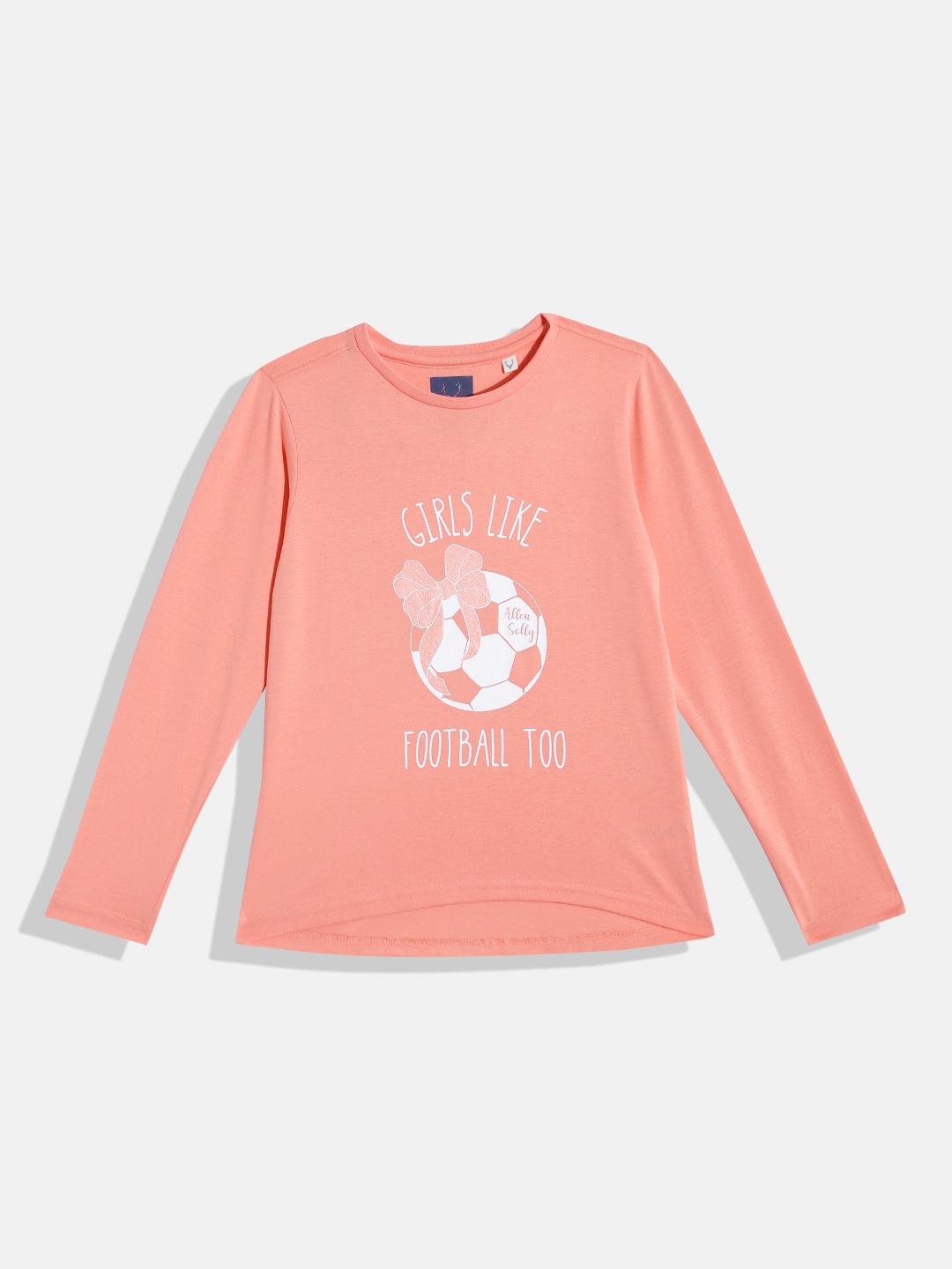 

Allen Solly Junior Girls Peach-Coloured & White Printed T-shirt