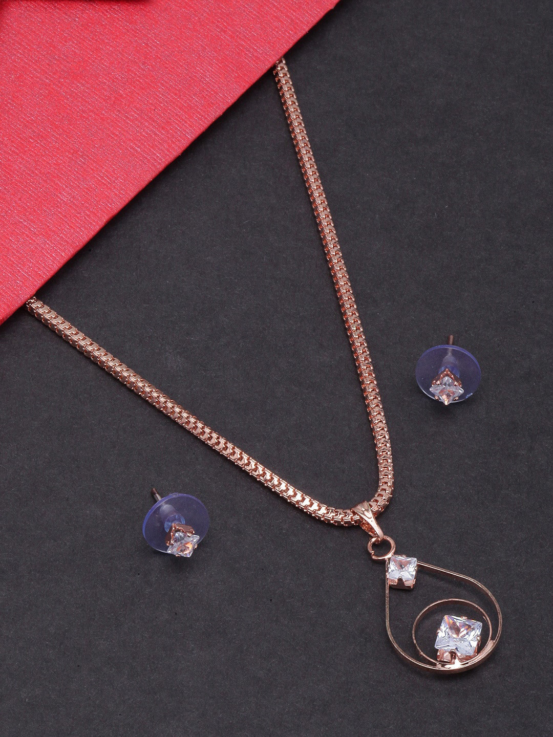 

DIVA WALK Rose Gold-Plated CZ Studded Jewellery Set