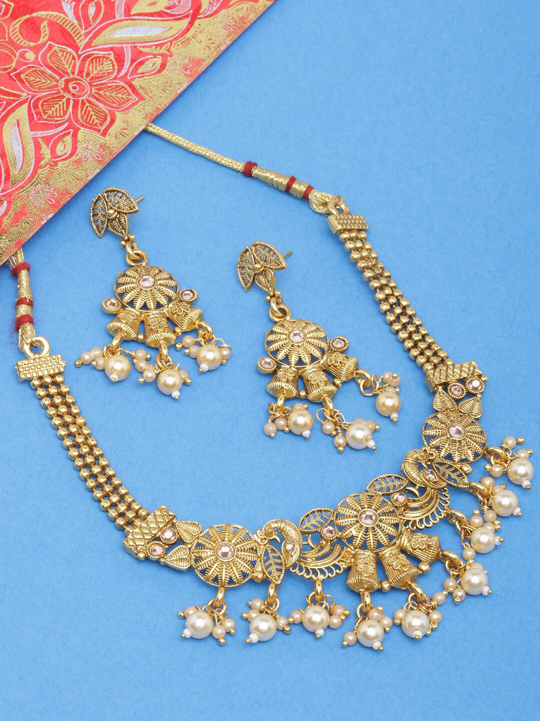 

DIVA WALK Gold-Plated Stone Studded & Beaded Jewellery Set