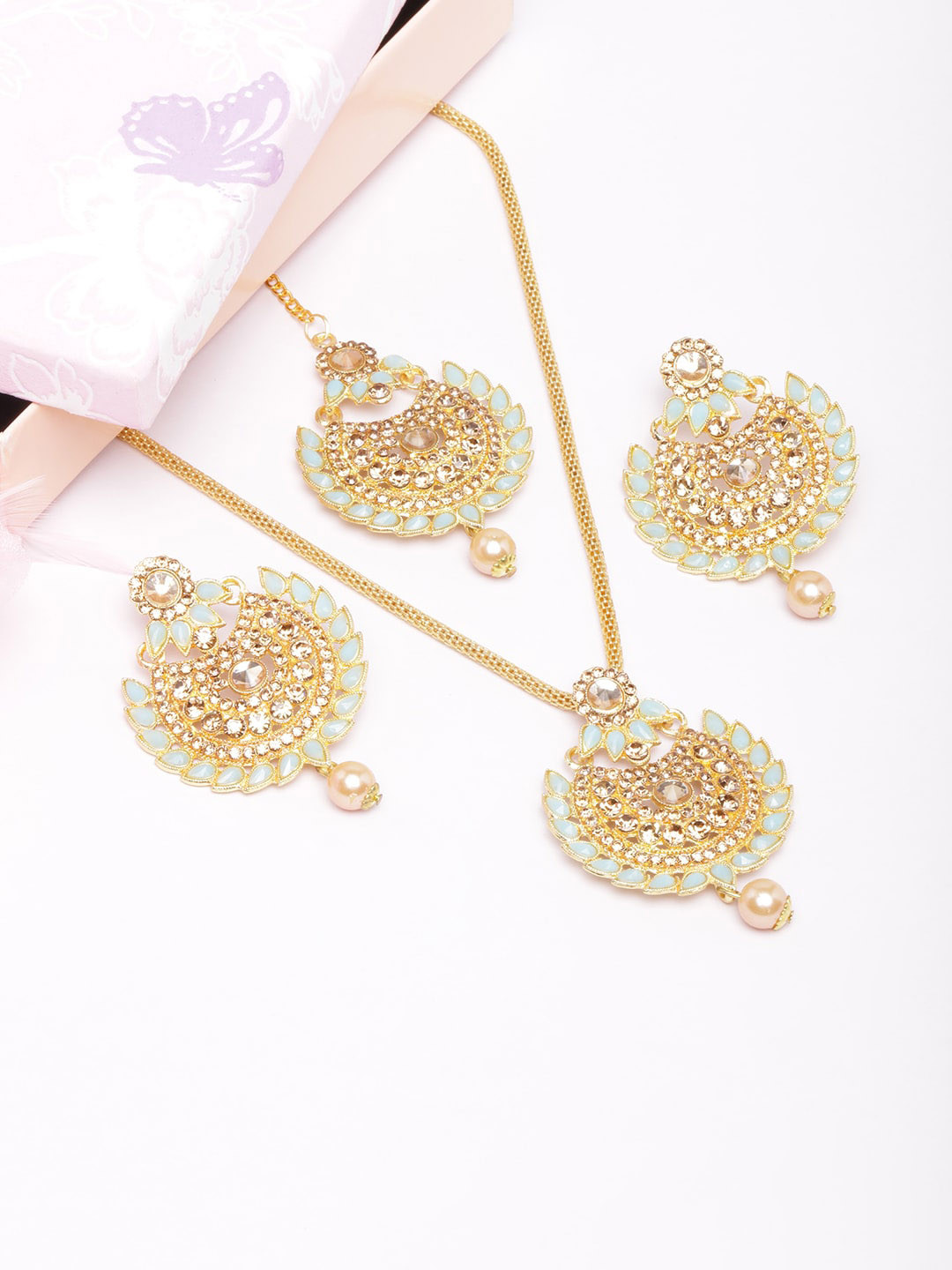 

DIVA WALK Gold-plated Stone Studded Jewellery Set