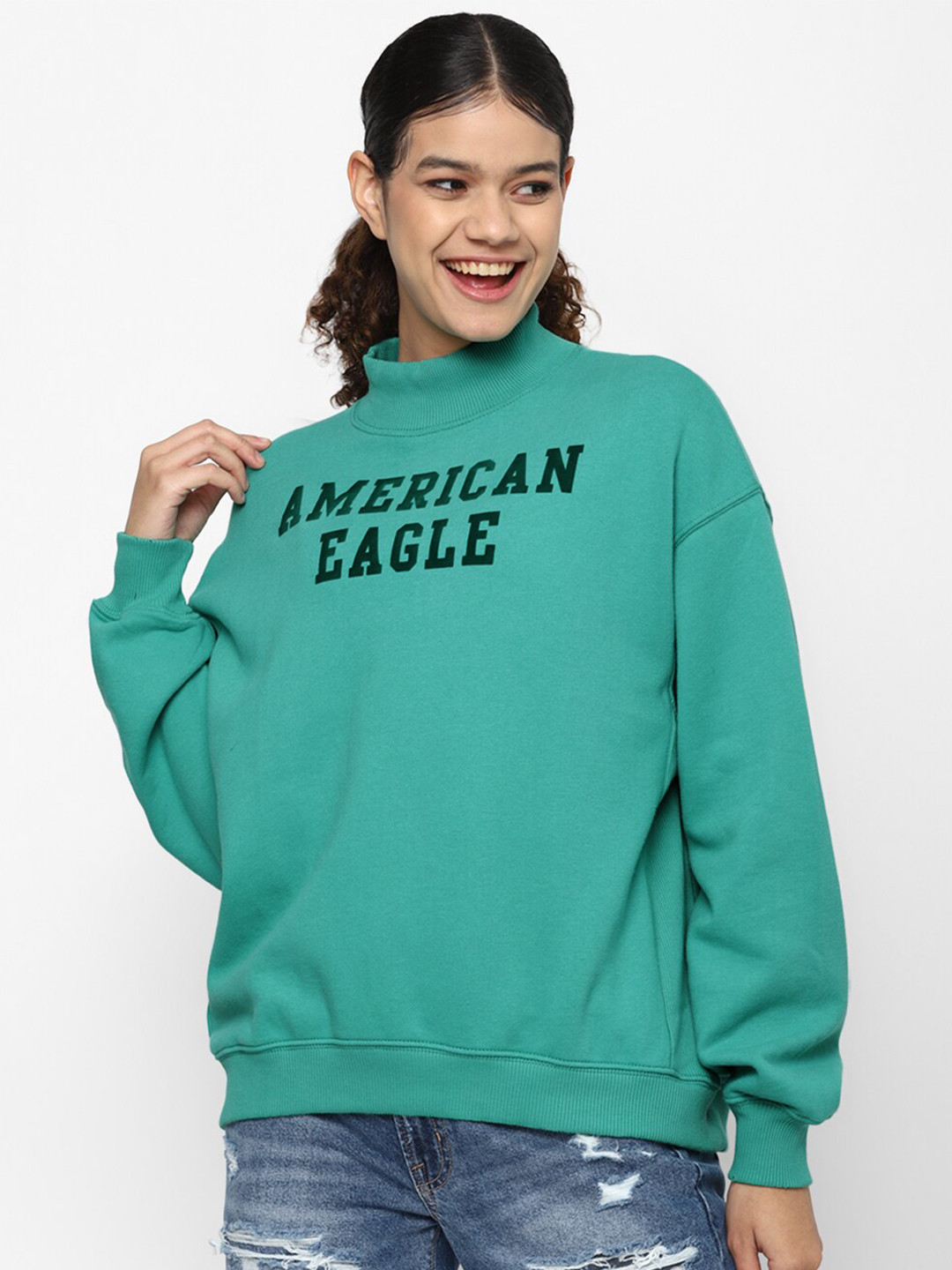 

AMERICAN EAGLE OUTFITTERS High Neck Printed Sweatshirt, Green