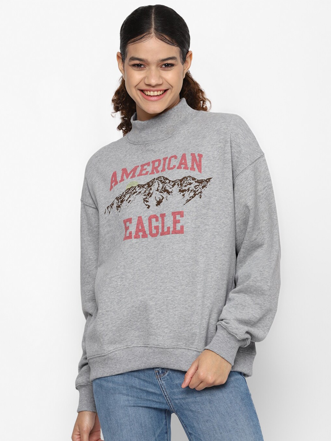 

AMERICAN EAGLE OUTFITTERS Women Printed Sweatshirt, Grey