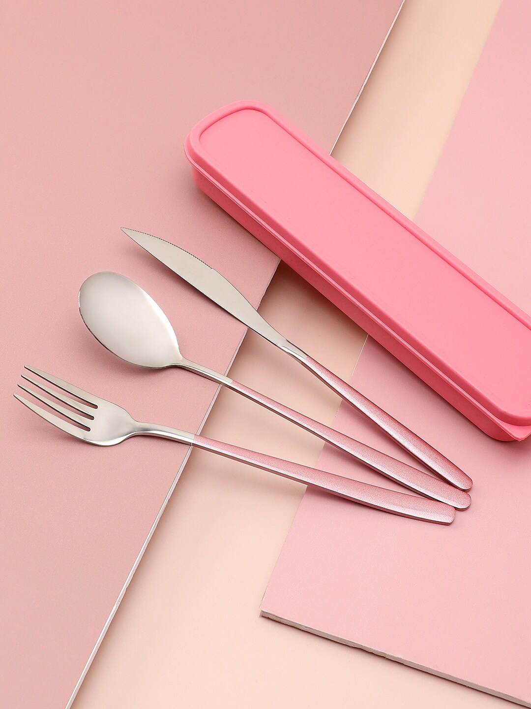 

Bonhomie Set Of 3 Pink Metal Cutlery Set