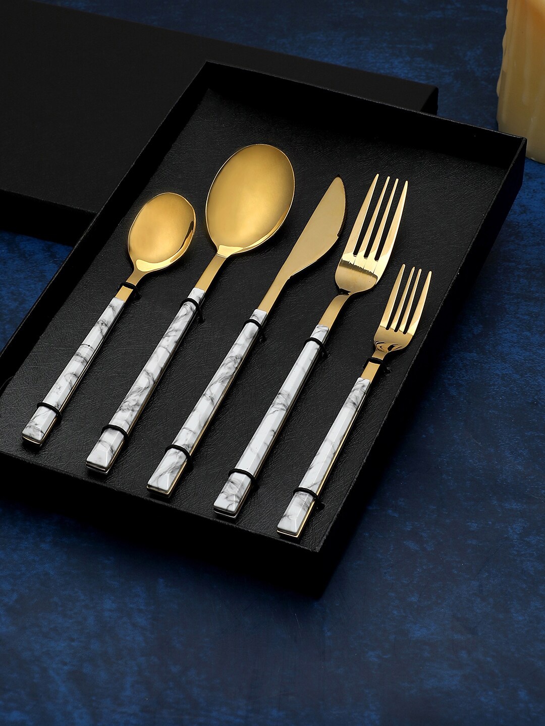 

Bonhomie Set Of 6 White & Gold Stainless Steel Cutlery