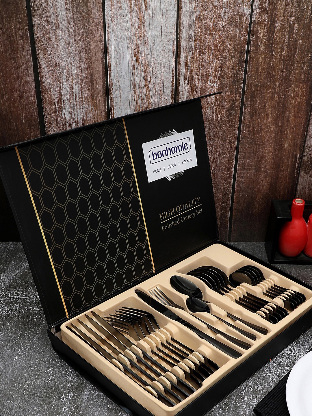 

Bonhomie Pack Of 4 Black Metal Cutlery Set