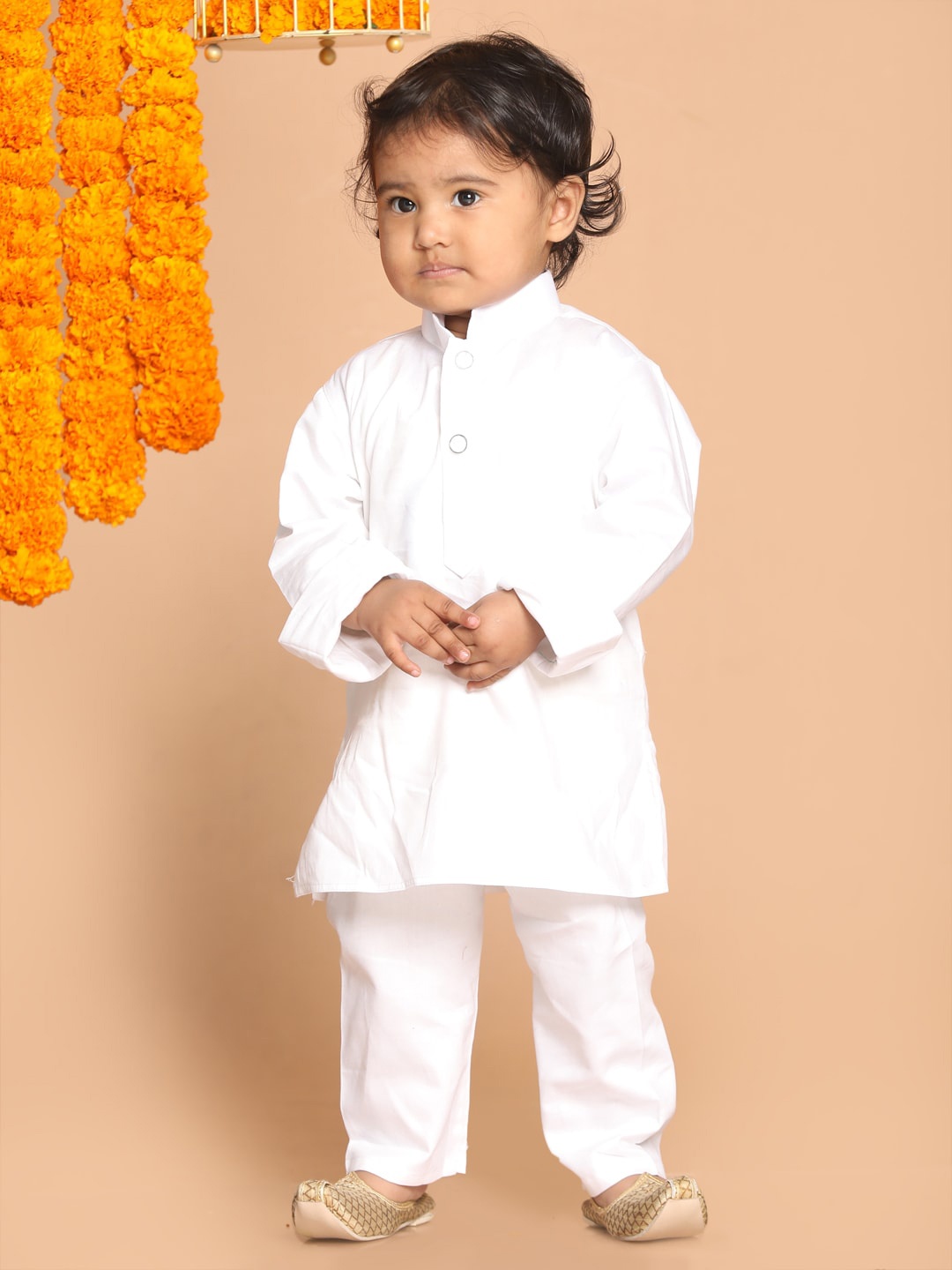 

VASTRAMAY Boys White Pure Cotton Kurta with Pyjama Set