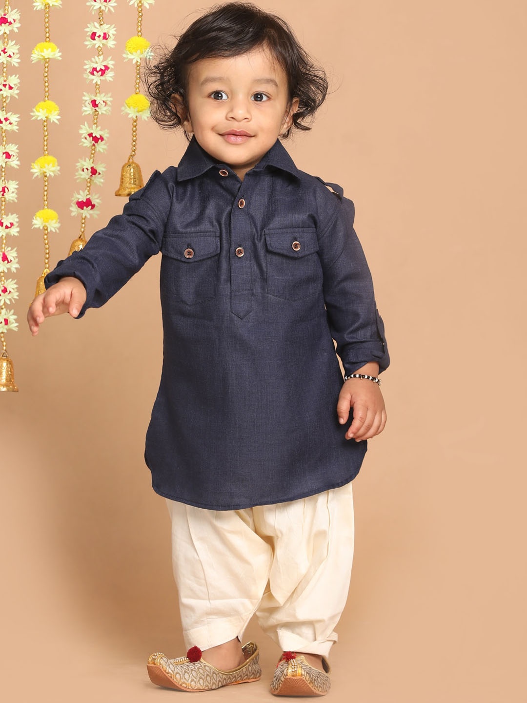 

VASTRAMAY Boys Pathani Kurta with Patiala, Navy blue