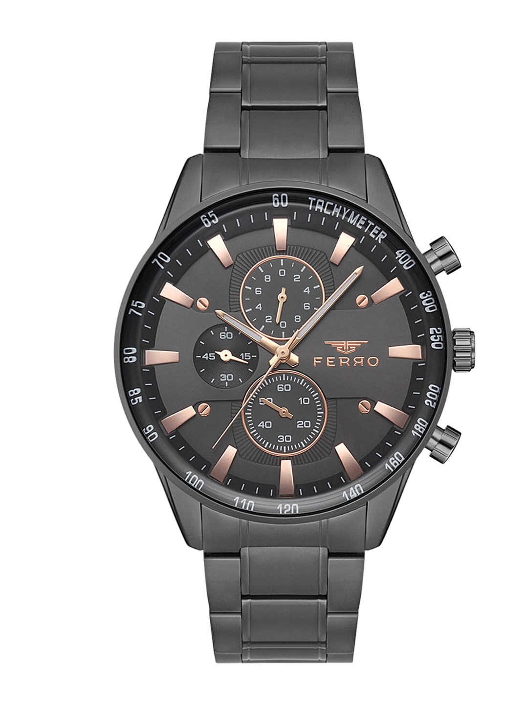 

Ferro Brass Embellished Dial & Grey Bracelet Style Analogue Chronograph Watch FM11919A