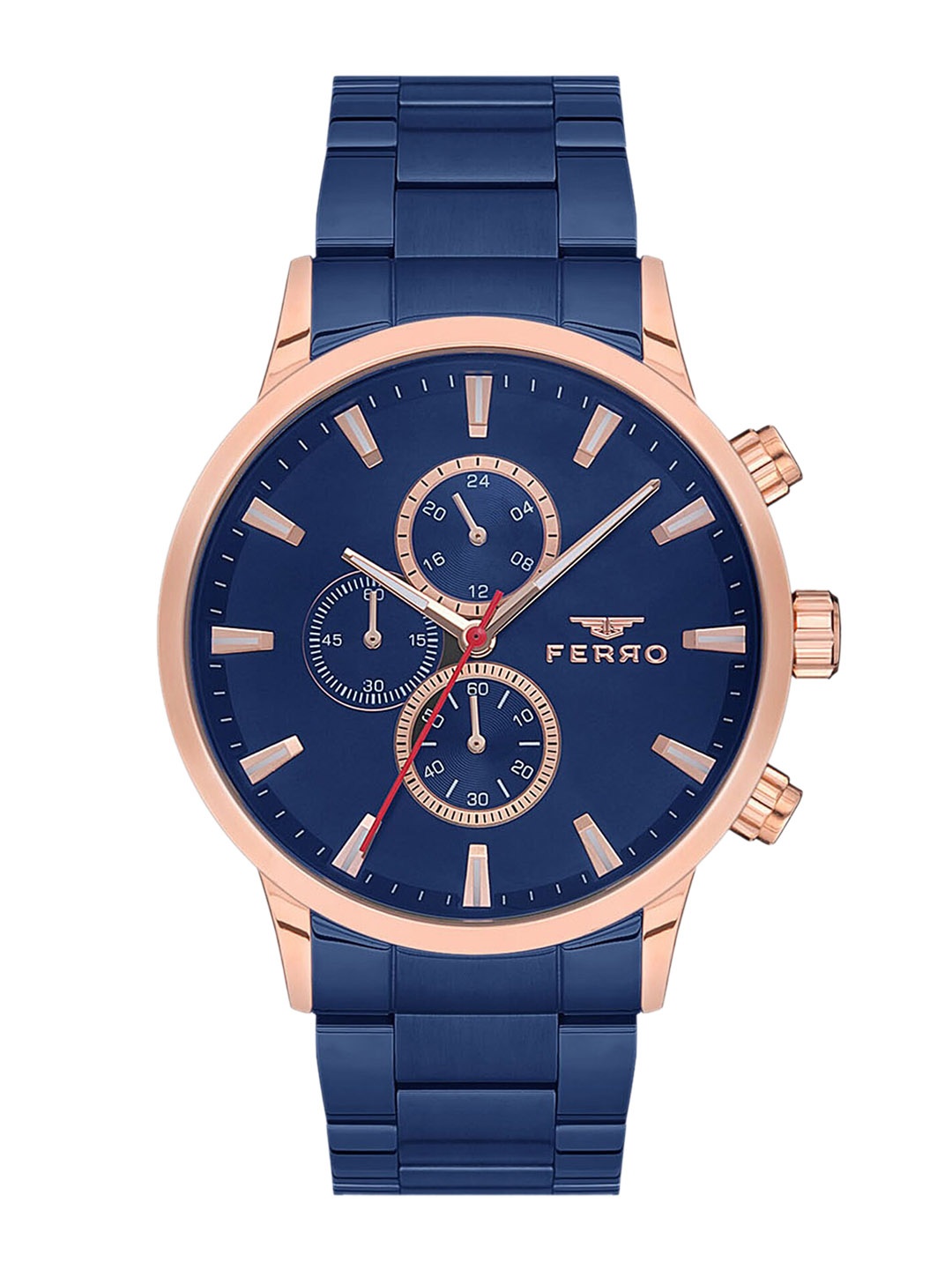 

Ferro Men Brass Dial & Blue Bracelet Style Straps Analogue Chronograph Watch FM11083A-T