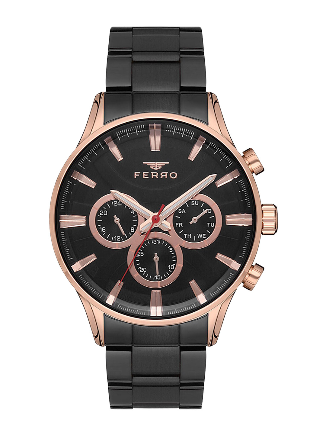 

Ferro Men Stainless Steel Bracelet Style Straps Analogue Multi Function Watch FM11180A-R, Black