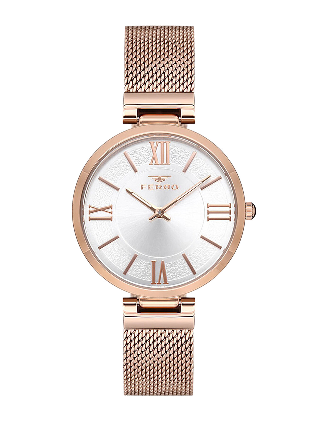 

Ferro Women Silver-Toned Brass Dial & Rose Gold Toned Straps Analogue Watch-F21155C-C
