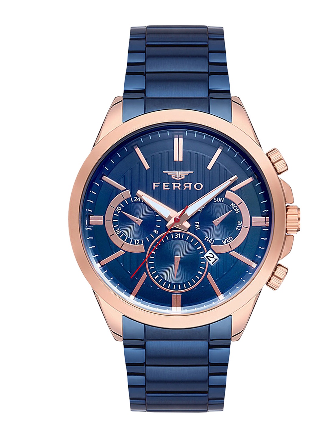 

Ferro Men Blue Brass Dial & Blue Straps Analogue Multi Function Watch-FM1890A-1111-T