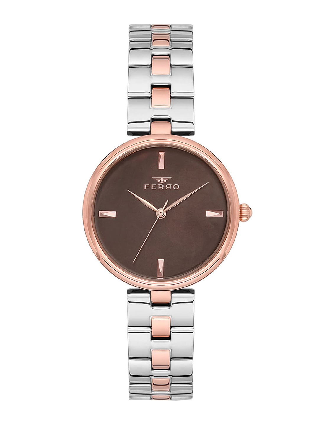 

Ferro Women Brass Dial & Stainless Steel Bracelet Style Straps Analogue Watch, Brown