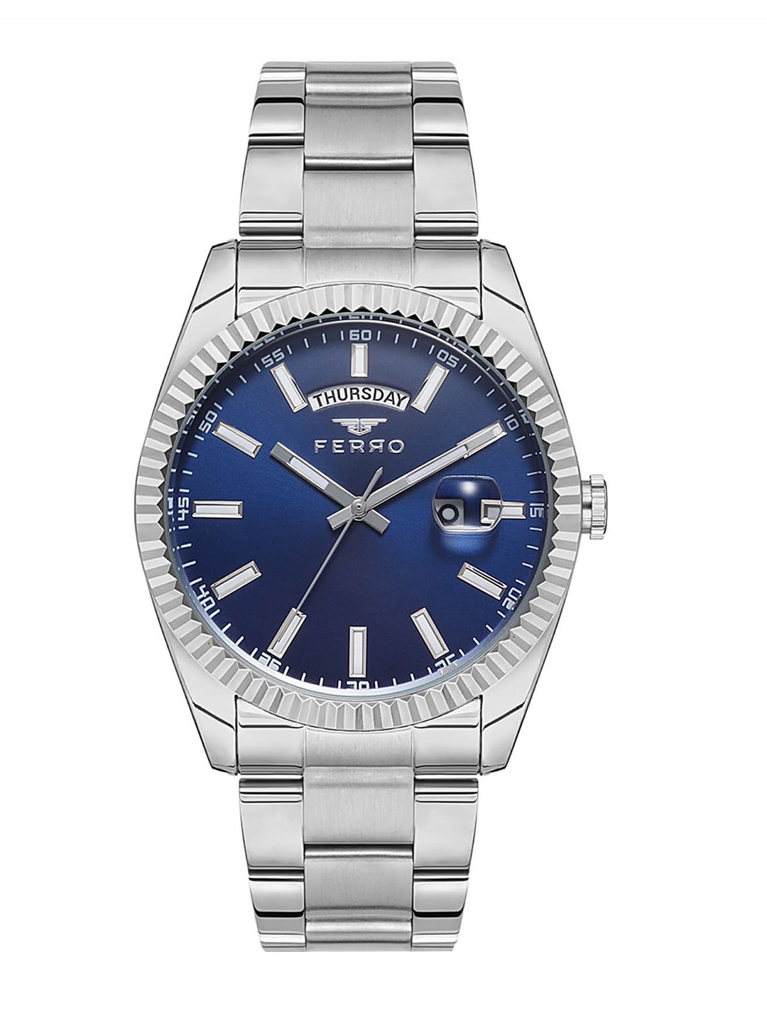 

Ferro Men Brass Dial & Stainless Steel Bracelet Style Straps Analogue Watch F11211A-A3, Blue