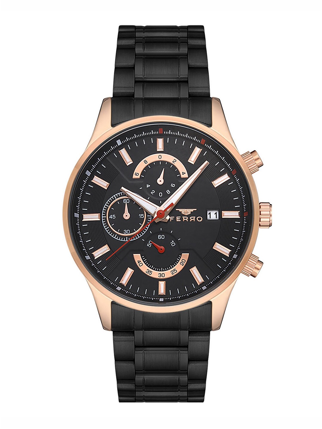 

Ferro Men Brass Dial & Stainless Steel Bracelet Style Chronograph Watch FM31915A-R, Black