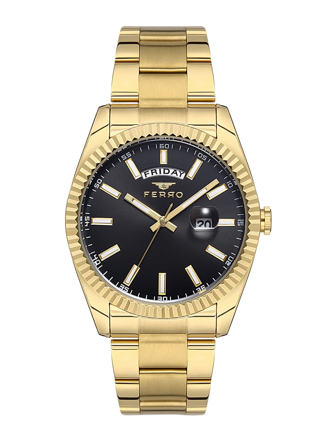

Ferro Men Brass Dial Stainless Steel Bracelet Style Straps Analogue Watch, Black