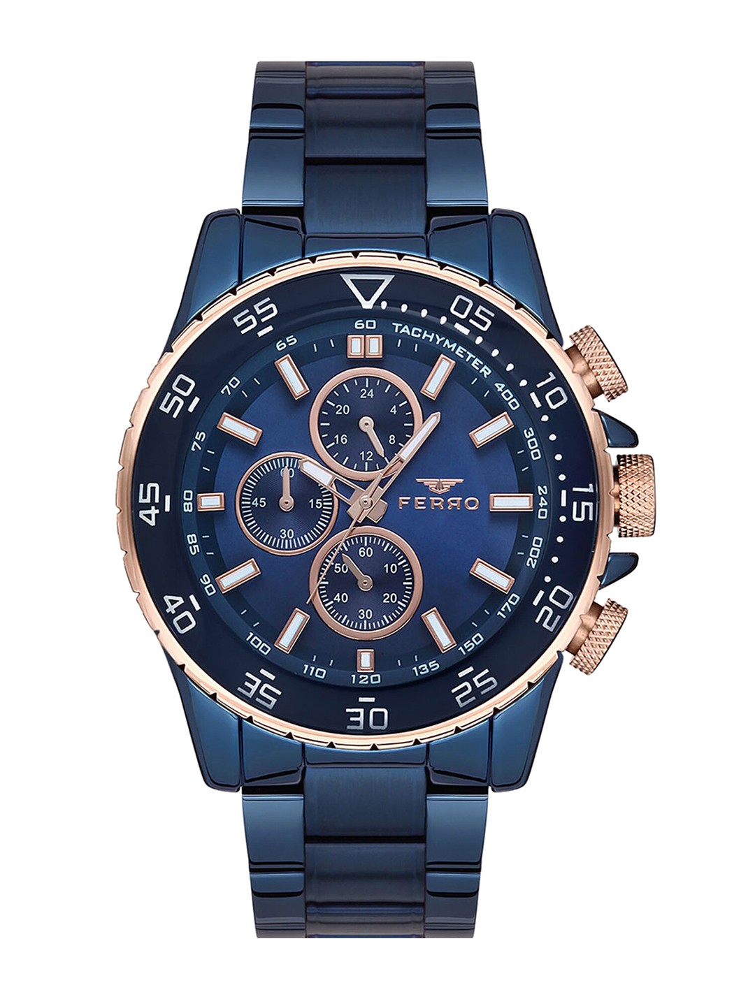

Ferro Men Blue Dial & Blue Stainless Steel Straps Analogue Multi Function Watch FM1542A-T