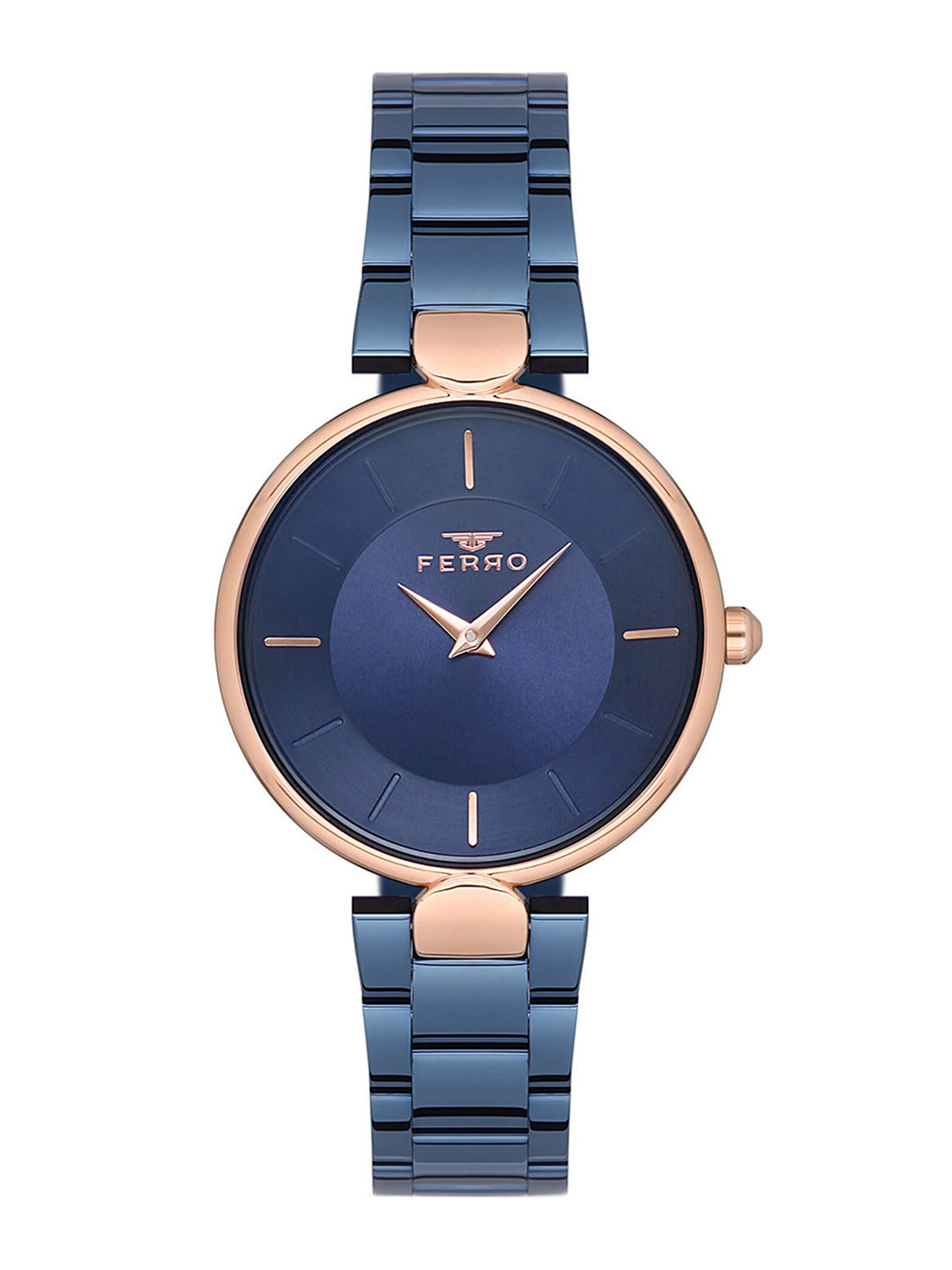 

Ferro Women Blue Dial & Rose Gold Toned Stainless Steel Straps Analogue Watch F21129A-T