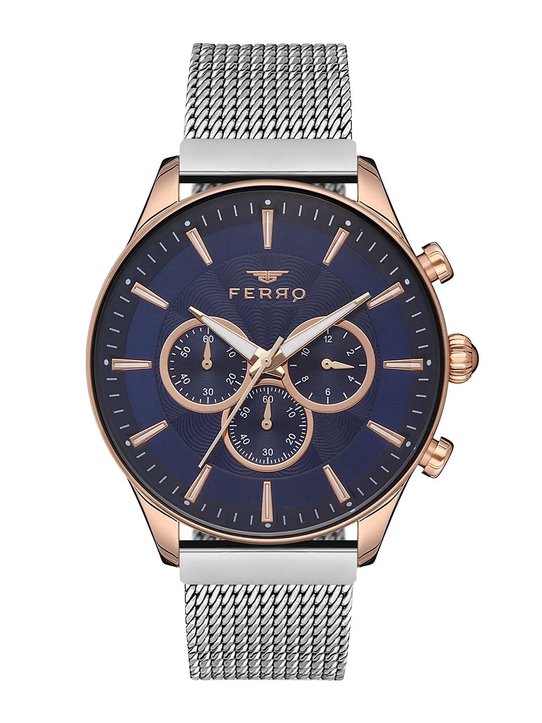 

Ferro Men Blue Dial & Silver Toned Steel Textured Straps Analogue Watch FM11912C-E3