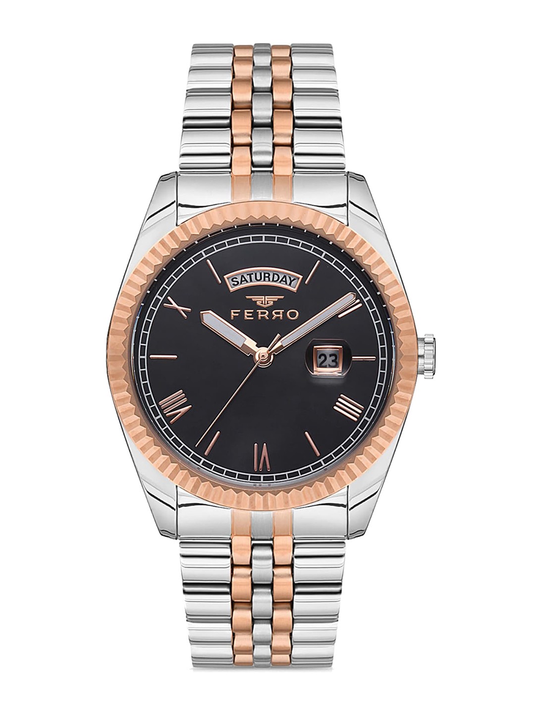

Ferro Men Brass Dial & Stainless Steel Bracelet Style Straps Analogue Watch-F11130A, Black