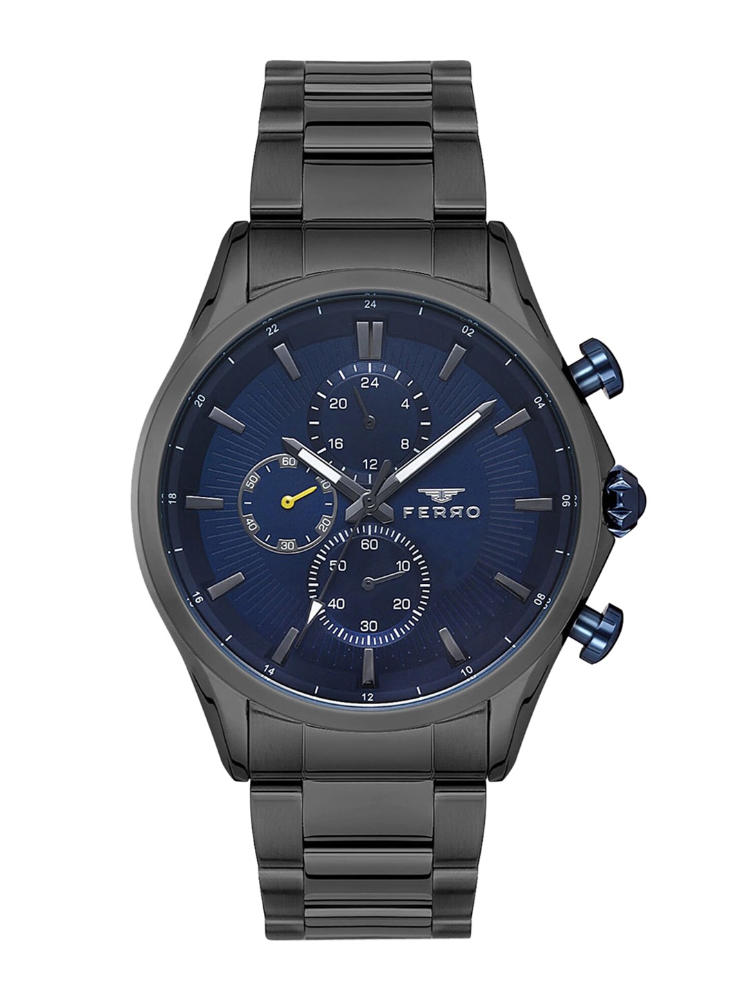 

Ferro Men Brass Dial & Stainless Steel Bracelet Style Straps Analogue Watch, Blue