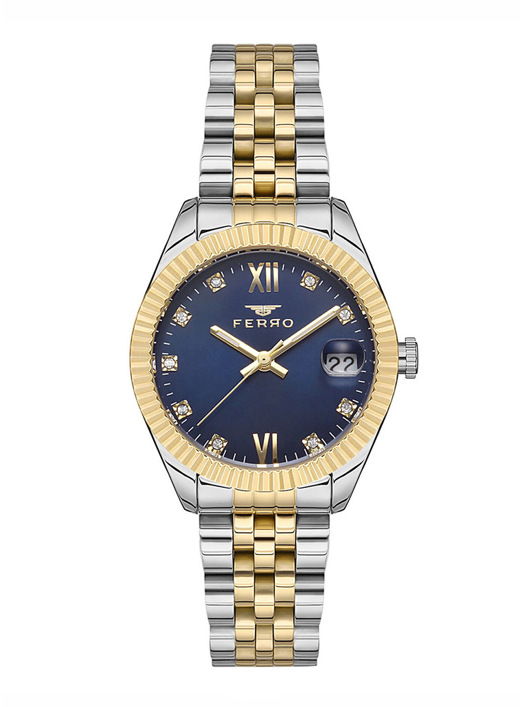 

Ferro Women Blue Brass Dial & Silver Toned Stainless Steel Bracelet Style Straps Analogue Watch F21924A-D3