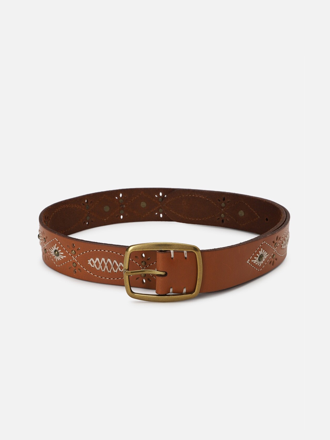 

AMERICAN EAGLE OUTFITTERS Women Woven Design Leather Belt, Brown