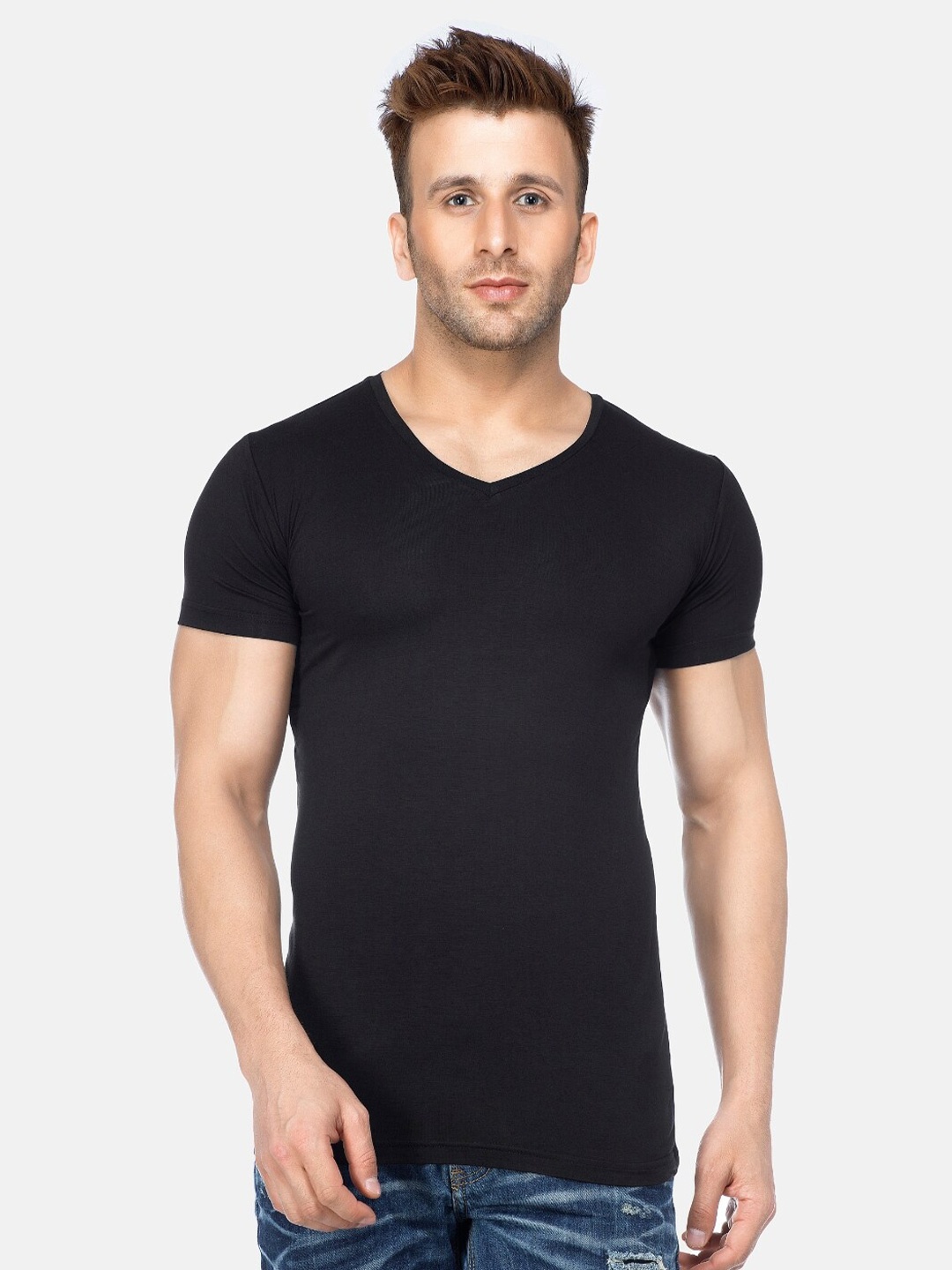

Tinted Men V-Neck Slim Fit T-shirt, Black