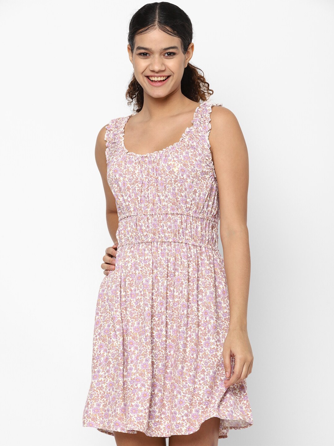 

AMERICAN EAGLE OUTFITTERS Purple & White Floral A-Line Dress