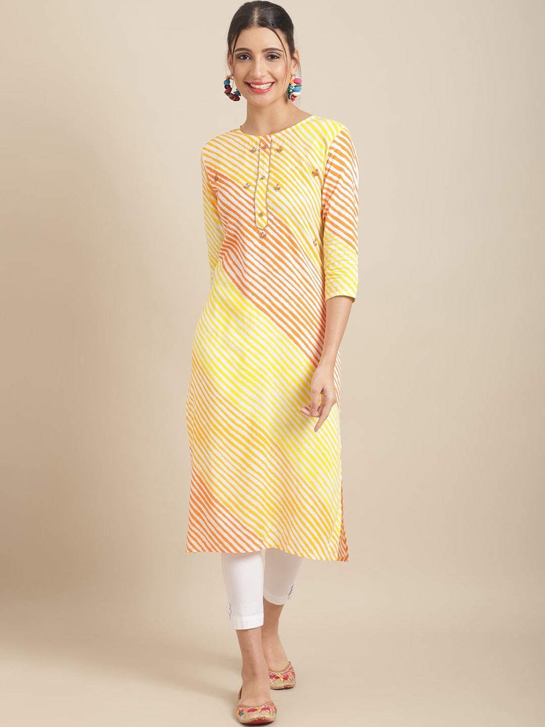 

Sangria Leheriya Striped Straight Regular Kurta, Yellow