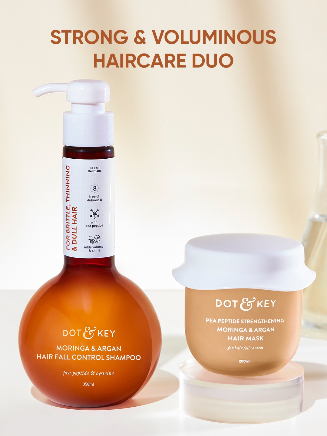 

DOT & KEY Strengthening Moringa & Argan Hair Mask 200ml + Hairfall Control Shampoo 350ml, Brown