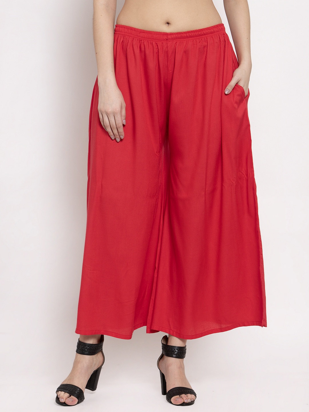 

borse lele Women Flared Chambray Palazzos, Red