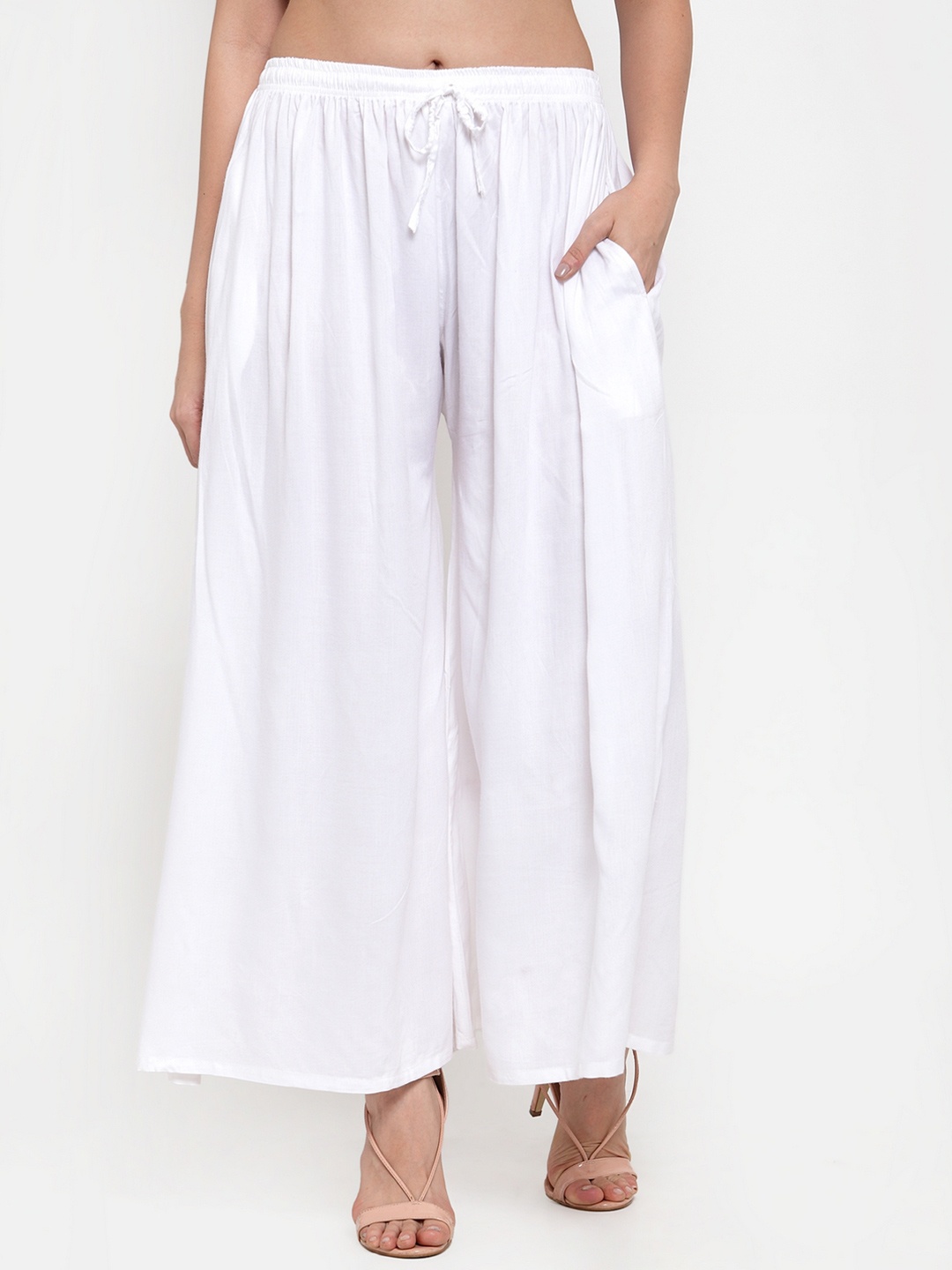 

borse lele Women Flared Chambray Palazzos, White