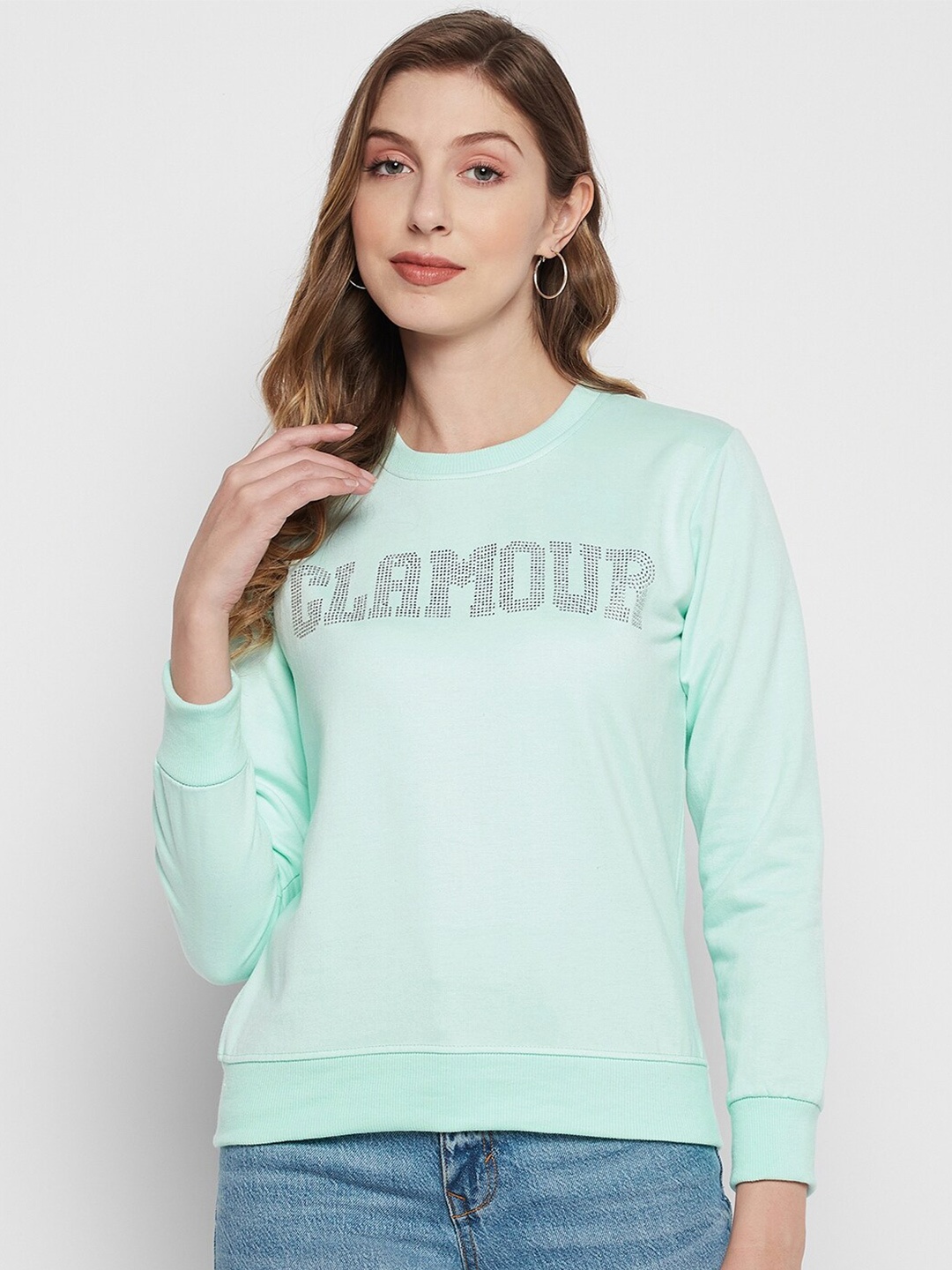 

STROP Women Blue Printed Cotton Sweatshirt