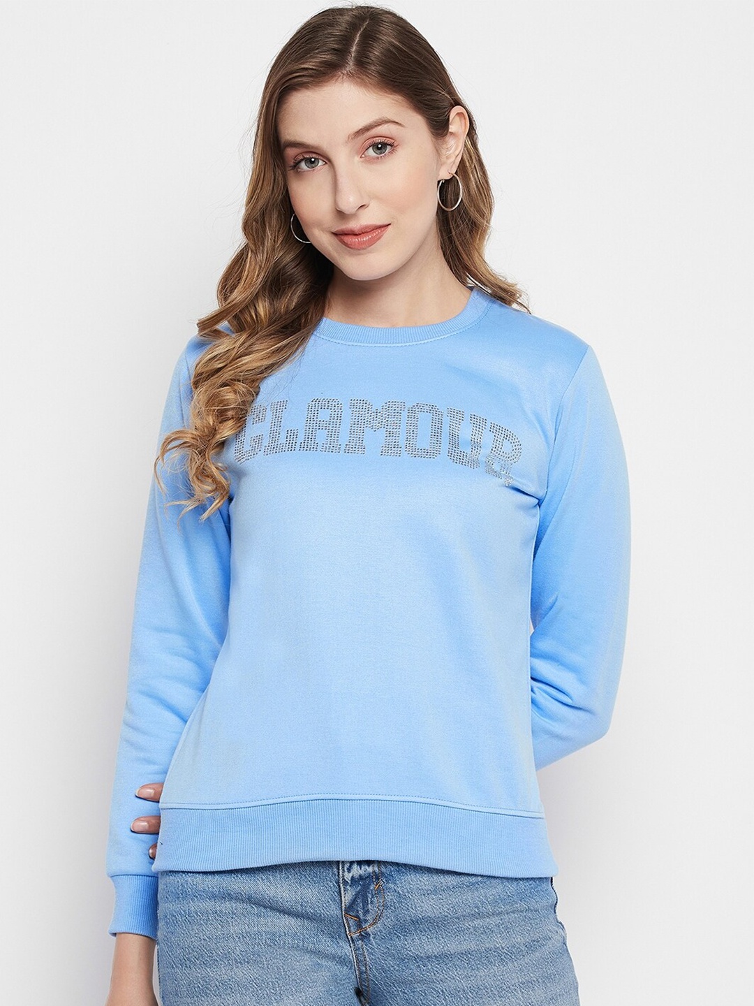 

STROP Women Blue Printed Cotton Sweatshirt