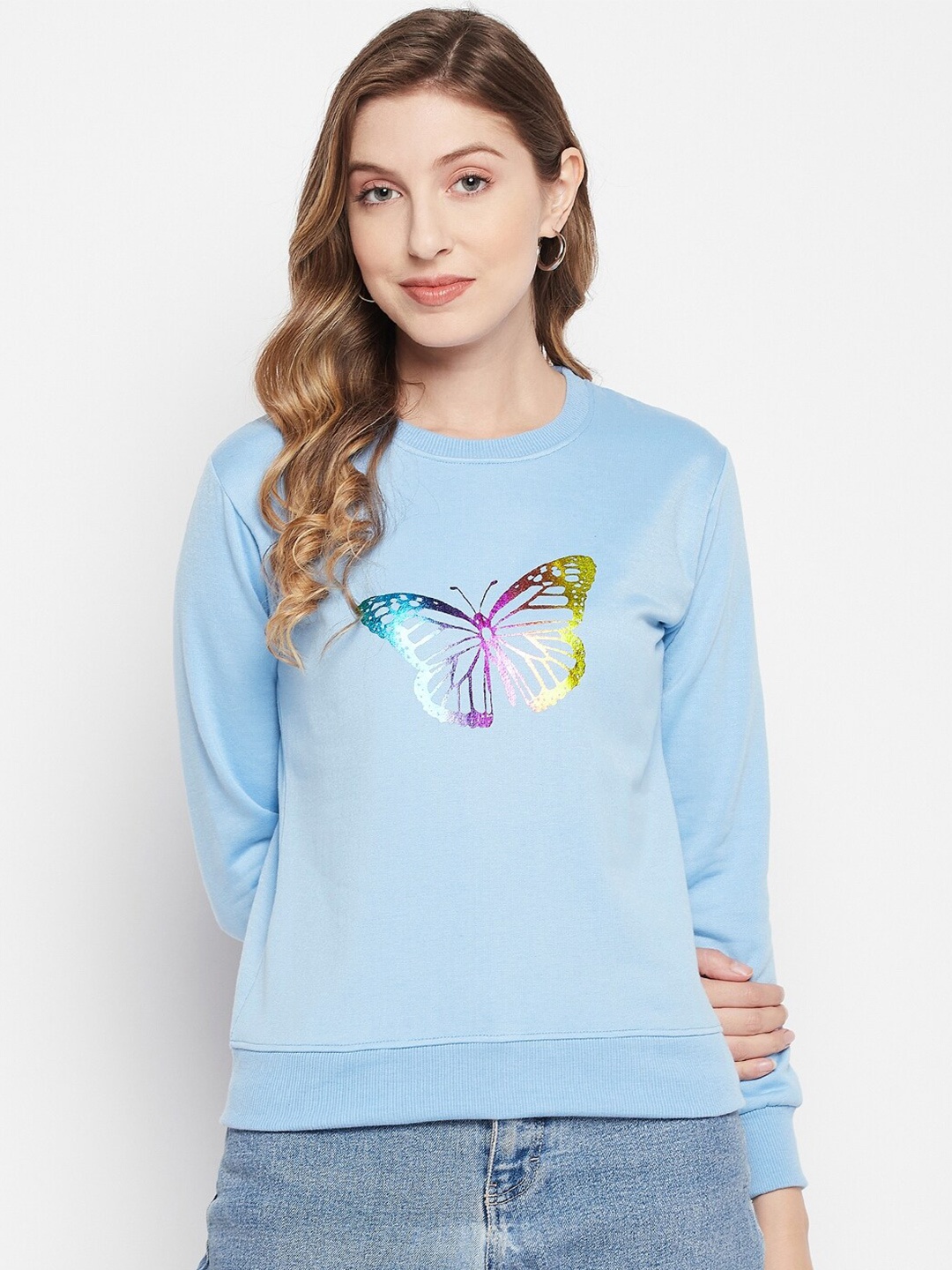 

STROP Women Printed Cotton Sweatshirt, Blue