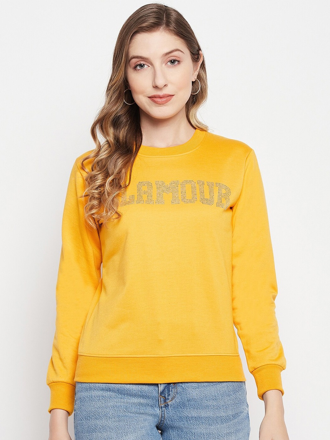 

STROP Women Printed Cotton Sweatshirt, Yellow