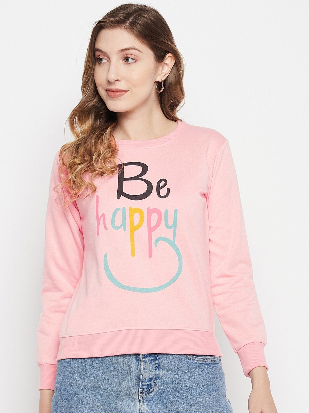 

STROP Women Printed Cotton Sweatshirt, Pink