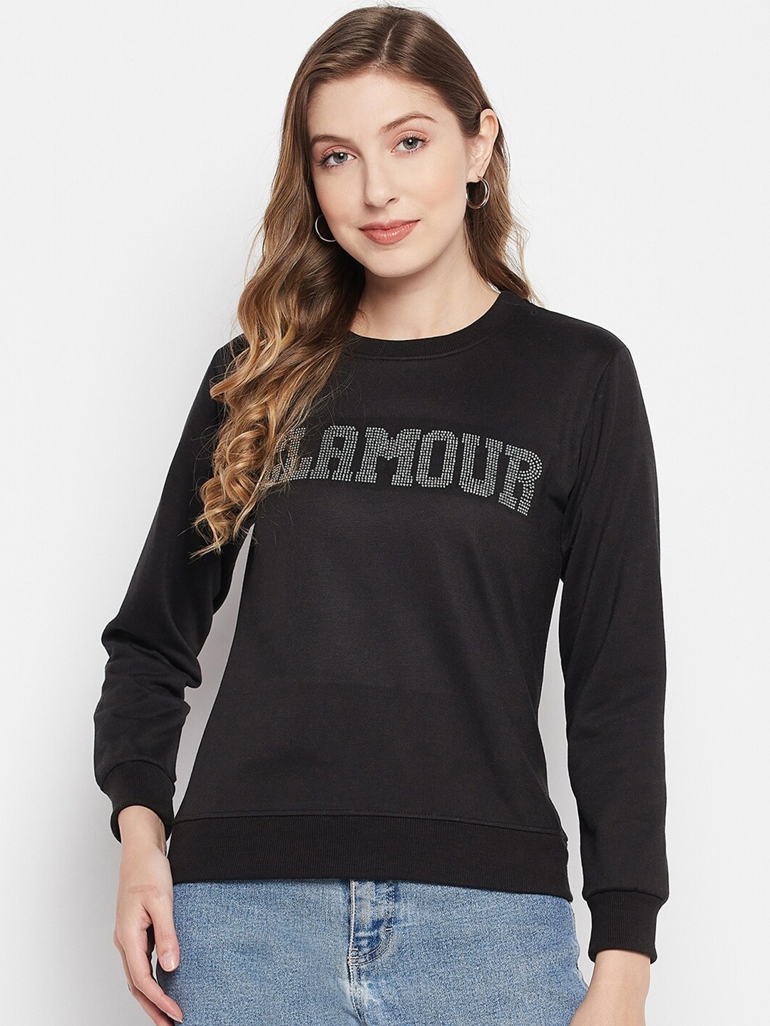 

STROP Women Printed Cotton Sweatshirt, Black