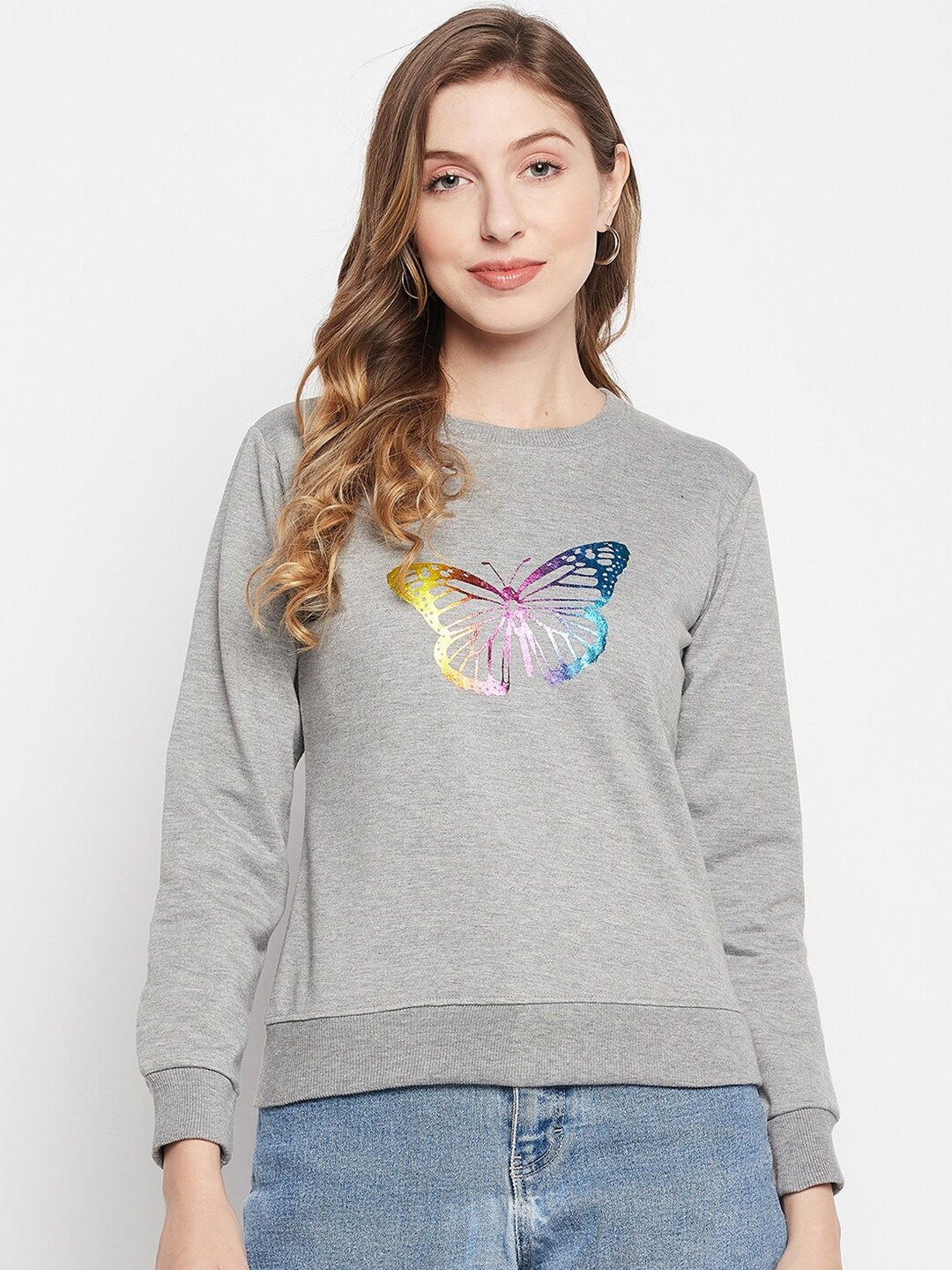 

STROP Women Grey Cotton Printed Sweatshirt