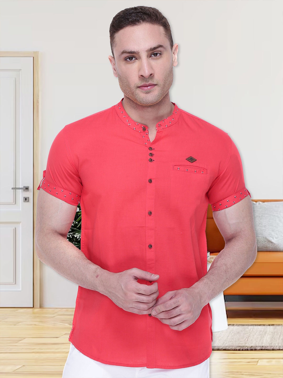 

Kuons Avenue Men Smart Slim Fit Linen Cotton Casual Shirt, Pink