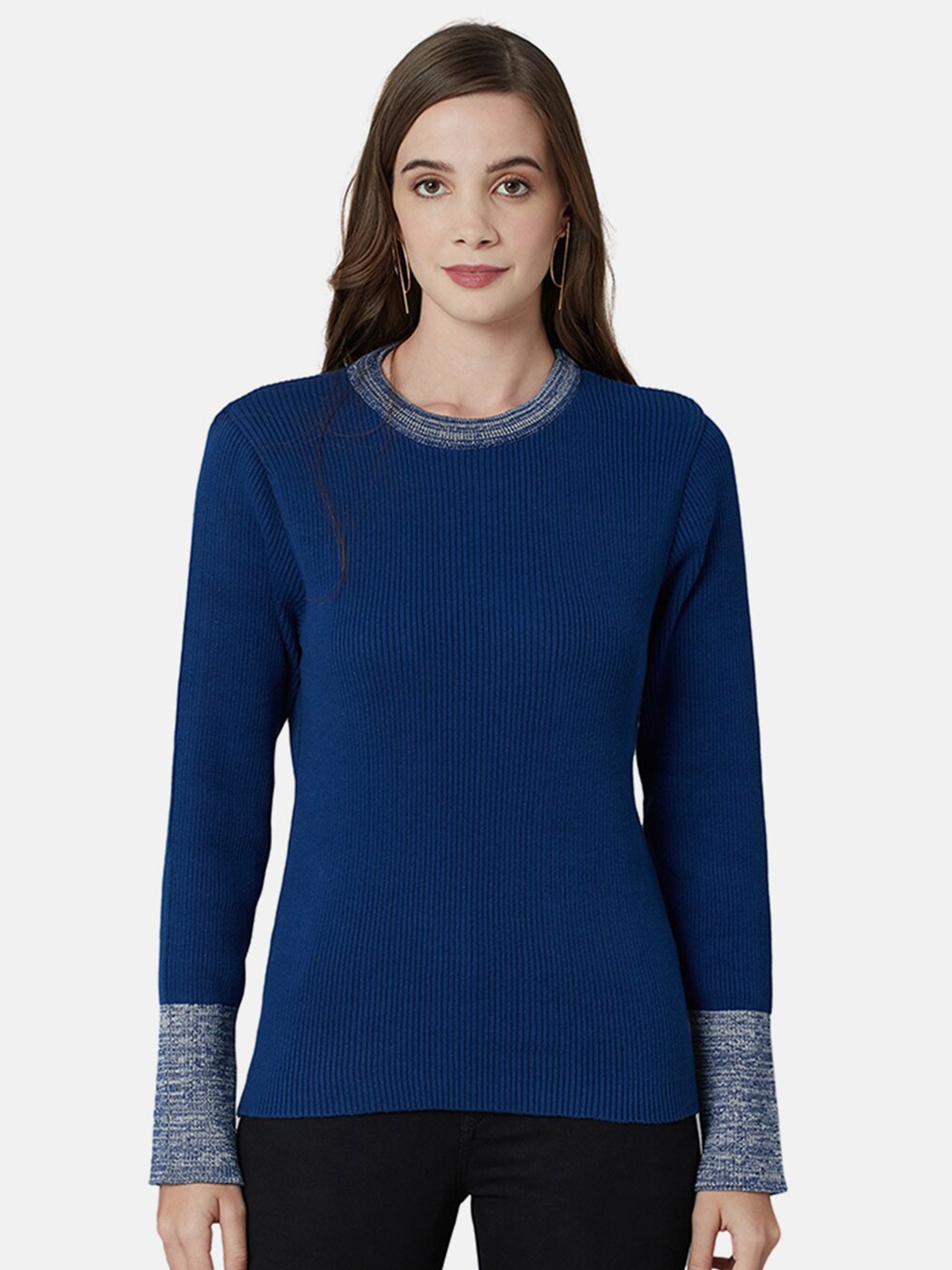

CHKOKKO Women Blue Pullover