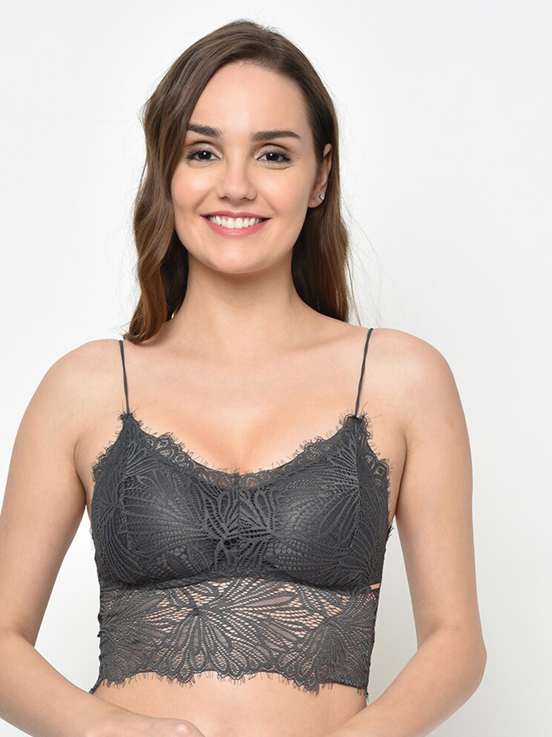 

Da Intimo Floral Lightly Padded Cotton Bralette Bra, Grey