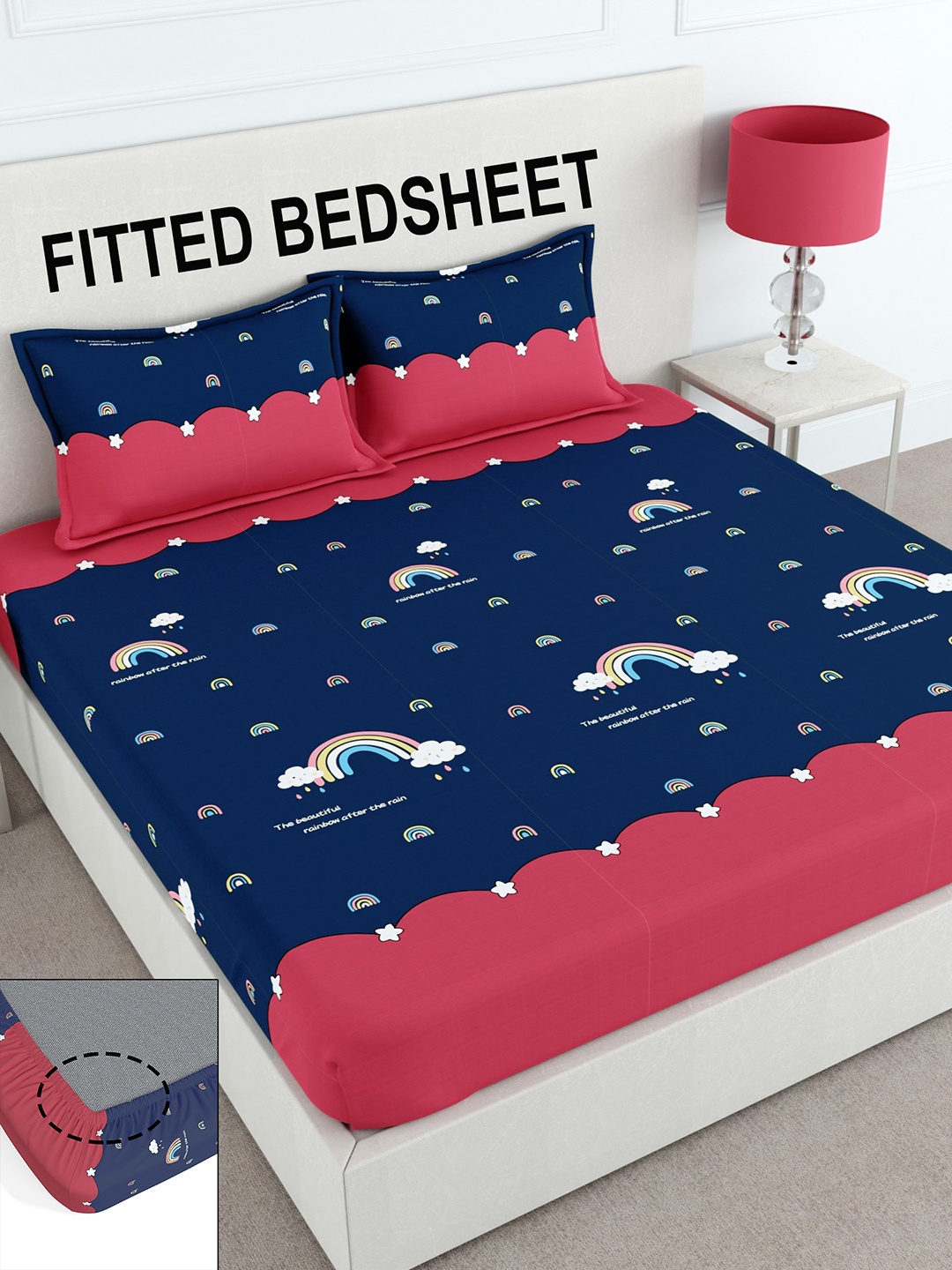

CHHAVI INDIA Graphic Printed 210 TC Queen Bedsheet with 2 Pillow Covers, Navy blue