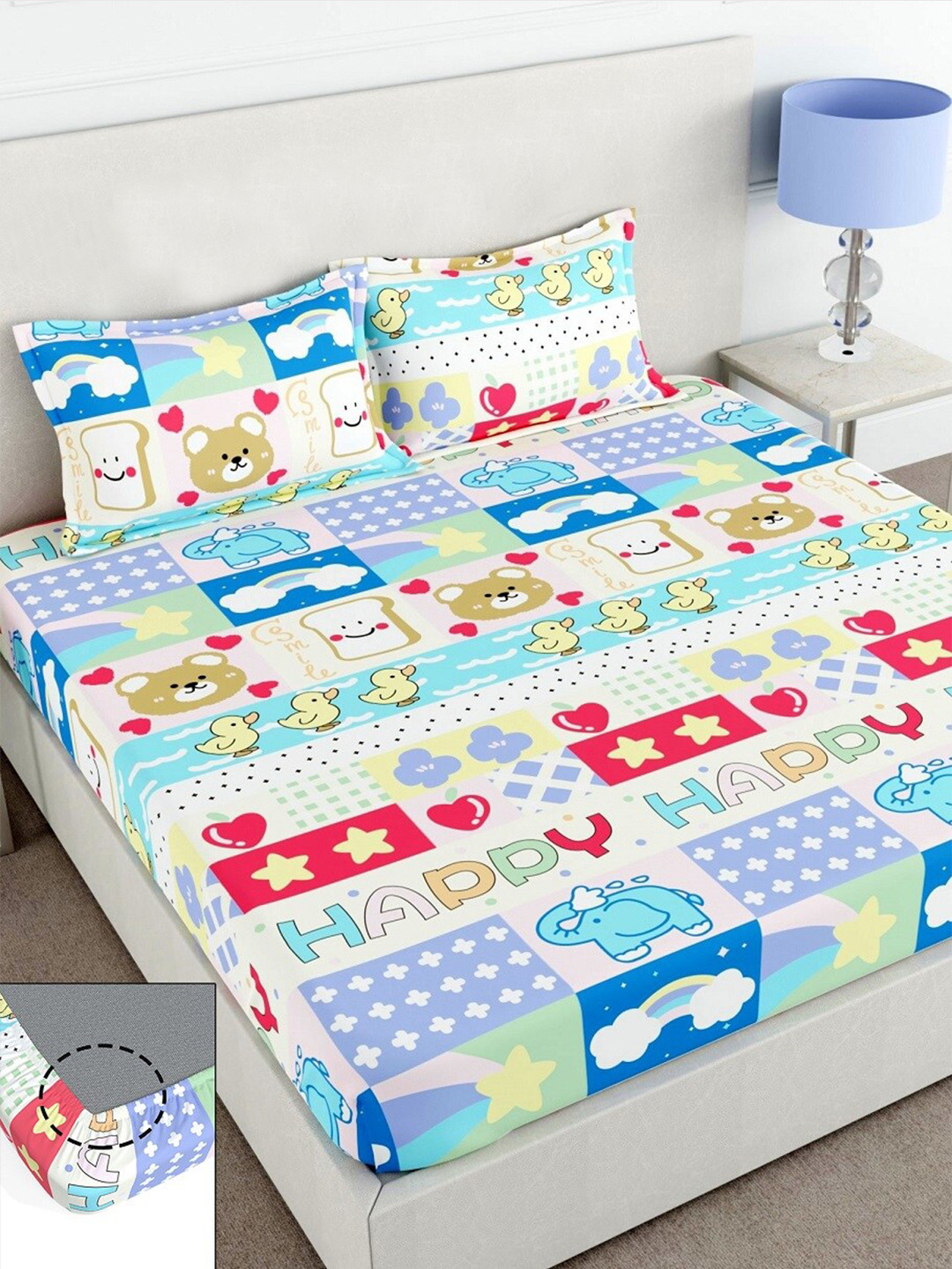 

CHHAVI INDIA Graphic Printed 210 TC Bedsheet with 2 Pillow Covers, Turquoise blue