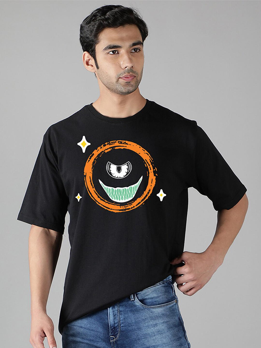 

Mad Over Print Printed Loose Cotton T-shirt, Black