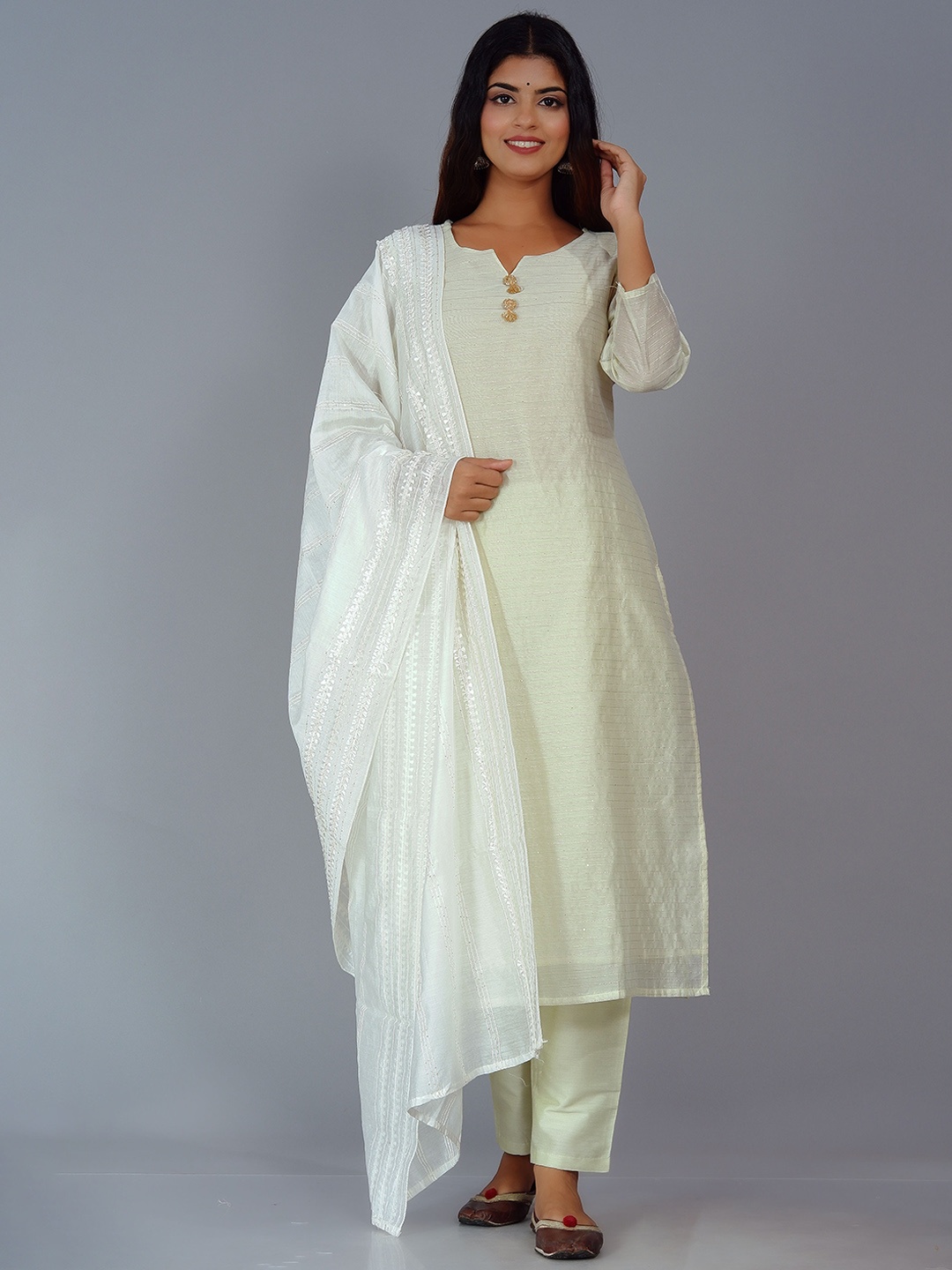 

DHRTI Embroidered Sequinned Chanderi Silk Kurta with Trousers & With Dupatta, Yellow