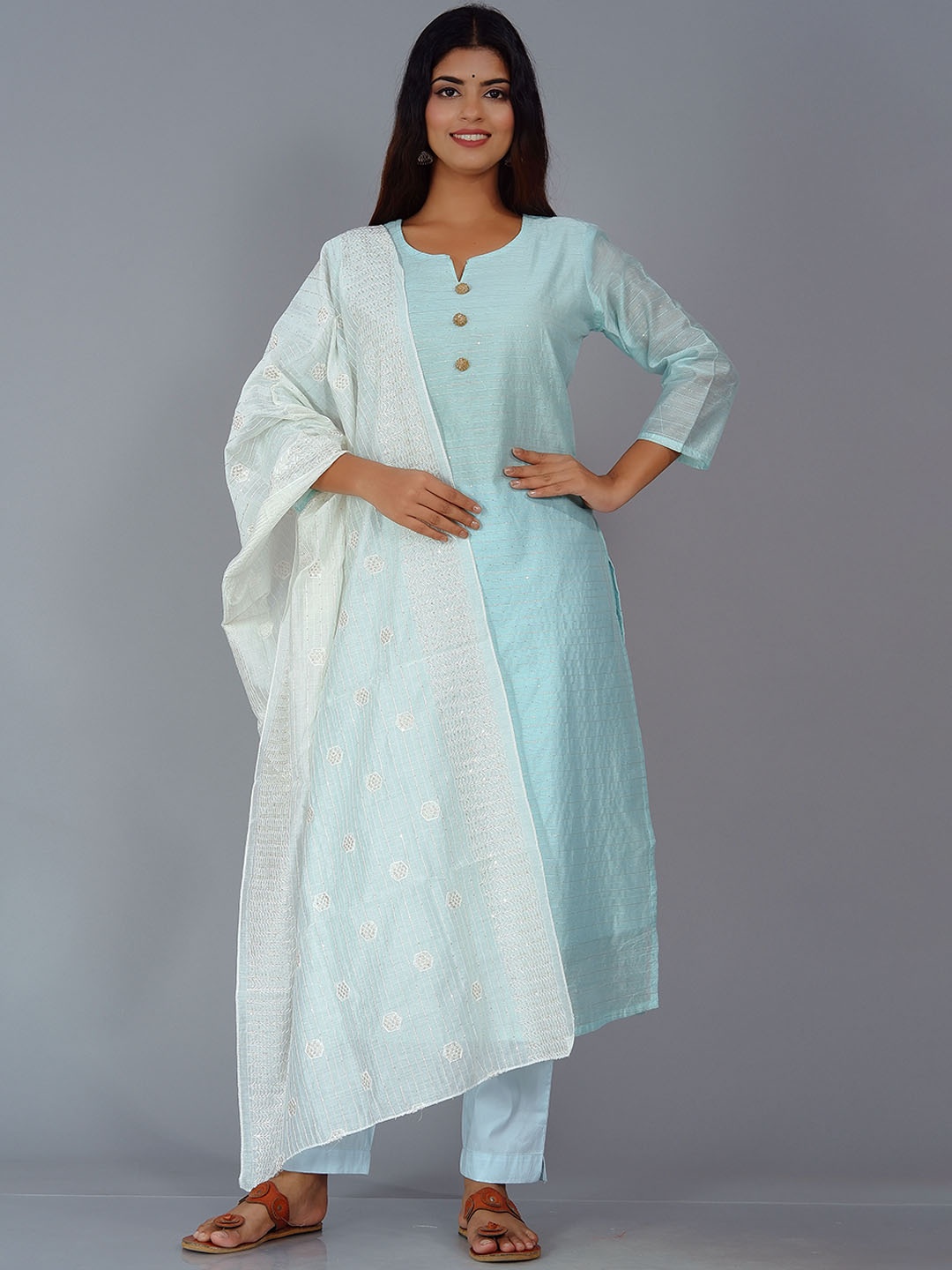 

DHRTI Chanderi Silk Kurta with Trousers & With Dupatta, Blue
