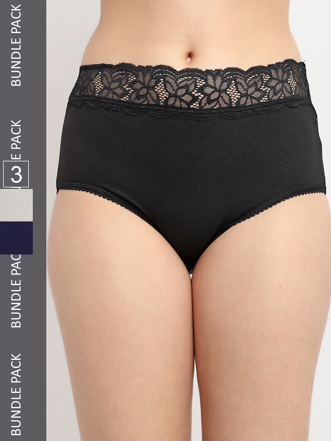 

Jinfo Women Pack of 3 Lace Detailed Cotton Briefs, Black