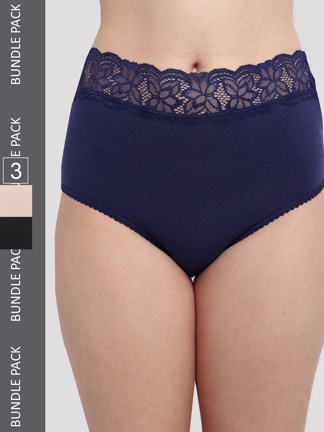 

Jinfo Women Pack Of 3 Laced Hipster Briefs, Black